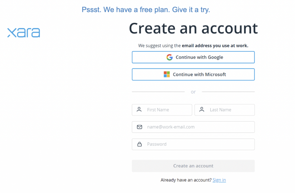 Create a Xara Cloud account